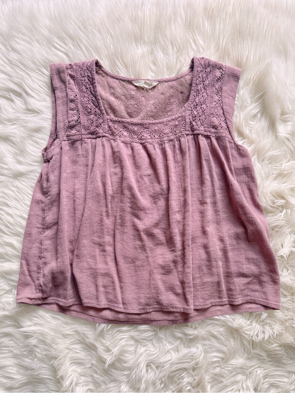 Lucky Brand Dusty Purple Lace Square Neck Boho Top Size Small
